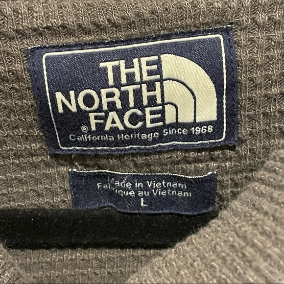 North Face mens heavyweight collared sweatshirt waffle fabric lined  Sz L Gray - Picture 6 of 13